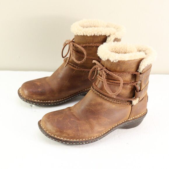 Ugg Caspia Brown Leather Shearling Lace Up Ankle Boots 7 - Picture 3 of 6